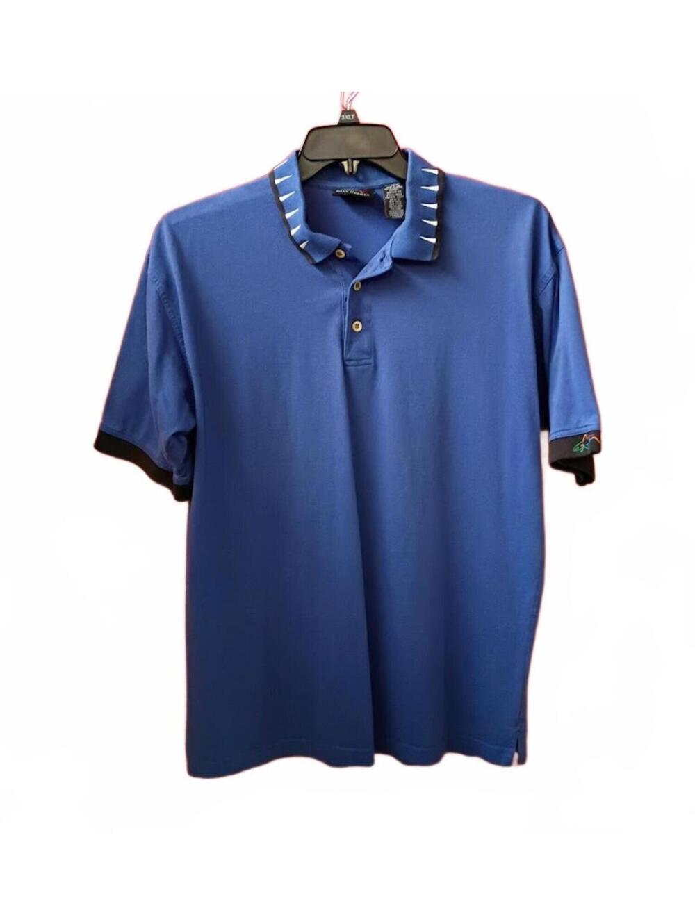 Greg Norman Blue Cotton Golf Polo Shirt Black Trim Size L